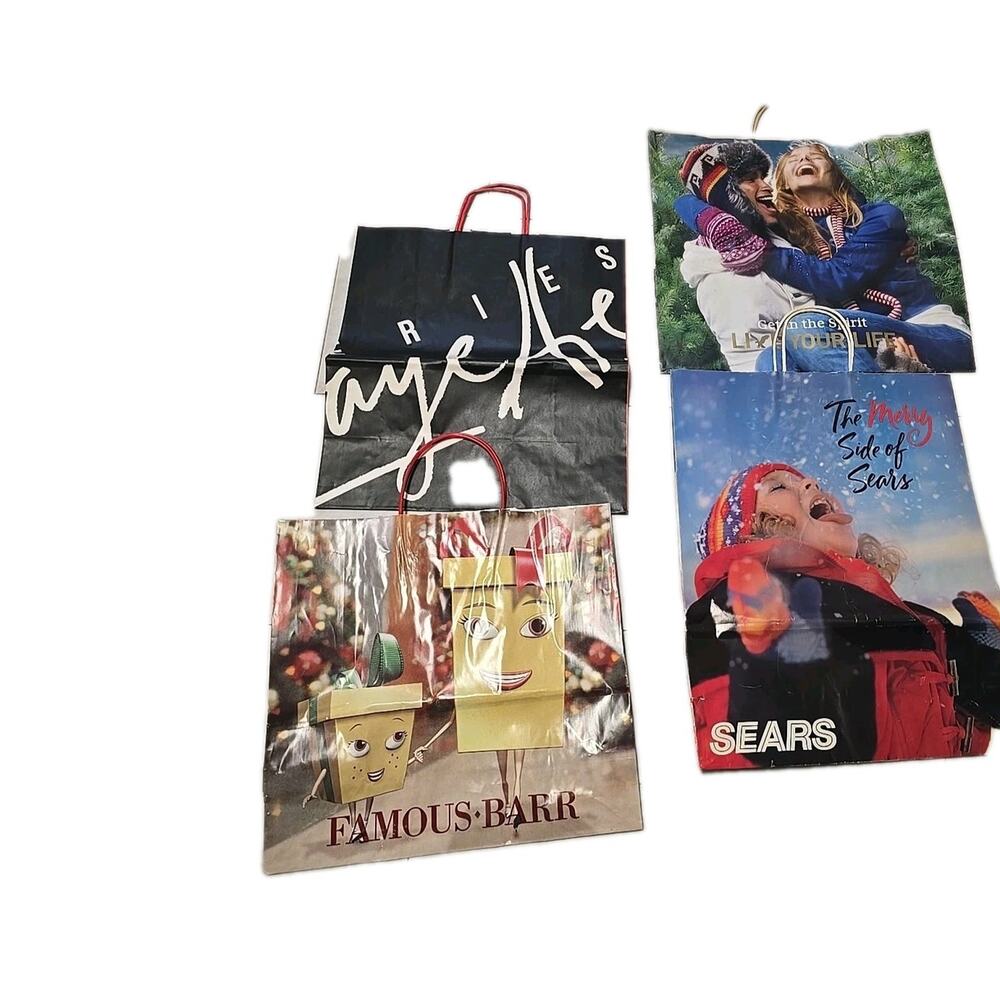 Lot of 4 Vtg Galeries Lafayette Sears Shopping‎ Paper Tote Bag Movie Prop Decor